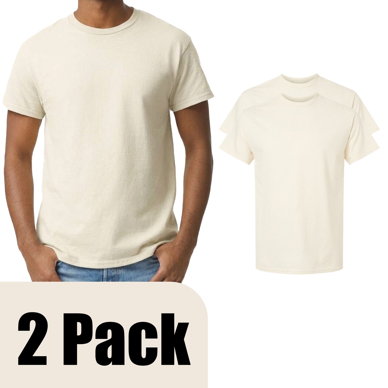 Gildan Men's Ultra Cotton Blank T-Shirt for Custom Design, Short Sleeve Crewneck Tee, Natural, S-5XL